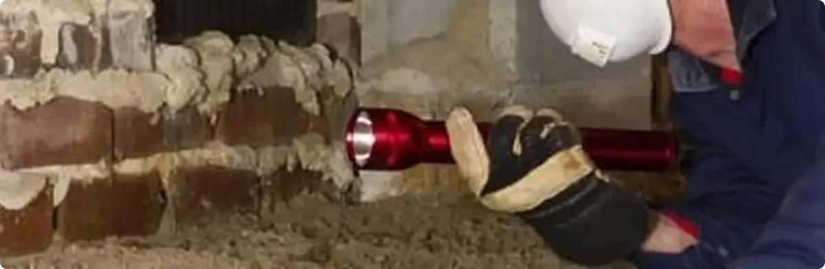Pest control technician inspecting a crawl space for ant activity in Mabelvale, AR
