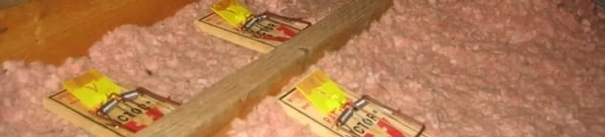 Mouse traps placed in an attic for rodent control in Little Rock, AR