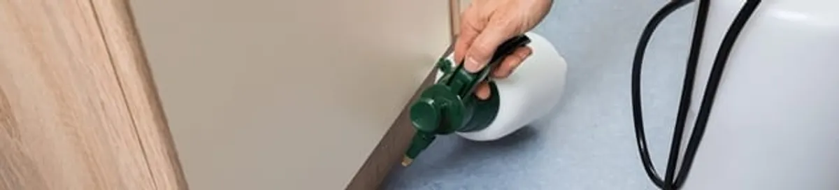 Bed bug exterminator treating baseboards and cracks with targeted spray in Little Rock, AR